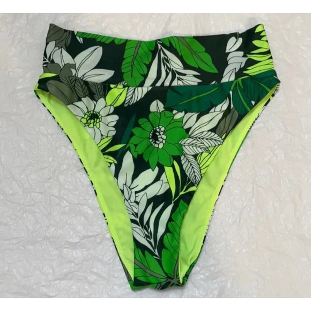 NWT Aerie High Cut Bikini Bottom – Green Floral – Size XL